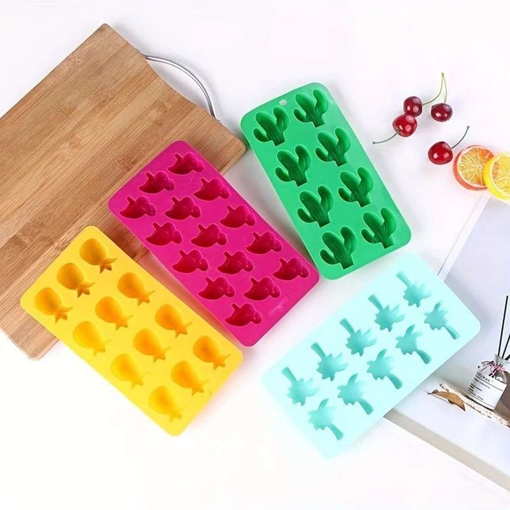 Hawaiian Cactus Pineapple Flamingo Silicone Ice Cube Tray Food Grade Flexible Ice Mold 0