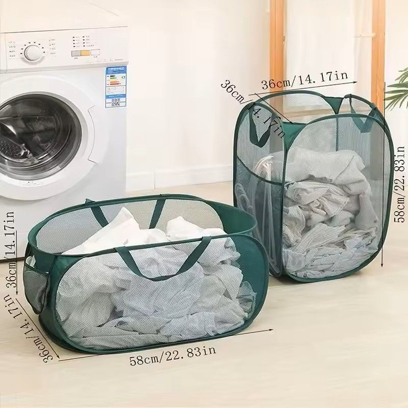 Horizontal Foldable Laundry Basket Mesh Cloth Breathable Laundry Hamper Large Capacity Storage Bask 4
