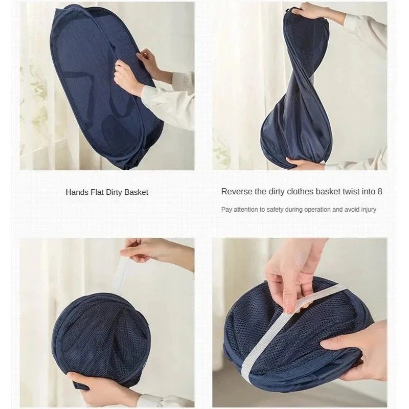Horizontal Foldable Laundry Basket Mesh Cloth Breathable Laundry Hamper Large Capacity Storage Bask 5