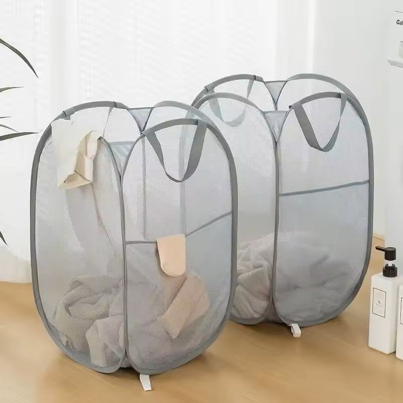 Horizontal Foldable Laundry Basket Mesh Cloth Breathable Laundry Hamper Large Capacity Storage Bask 1