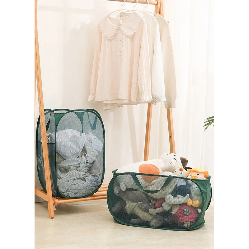 Horizontal Foldable Laundry Basket Mesh Cloth Breathable Laundry Hamper Large Capacity Storage Bask 2
