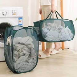horizontal foldable laundry basket mesh cloth breathable laundry hamper large capacity storage basket