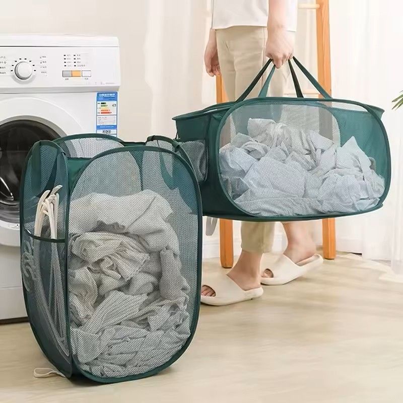 Horizontal Foldable Laundry Basket Mesh Cloth Breathable Laundry Hamper Large Capacity Storage Bask 0