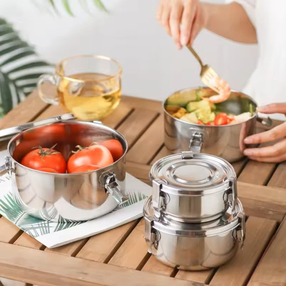 304 Stainless Steel Microwave Lunch Box Anti Leak Bento Box With Strong Tightness For Snacks Fruits 5