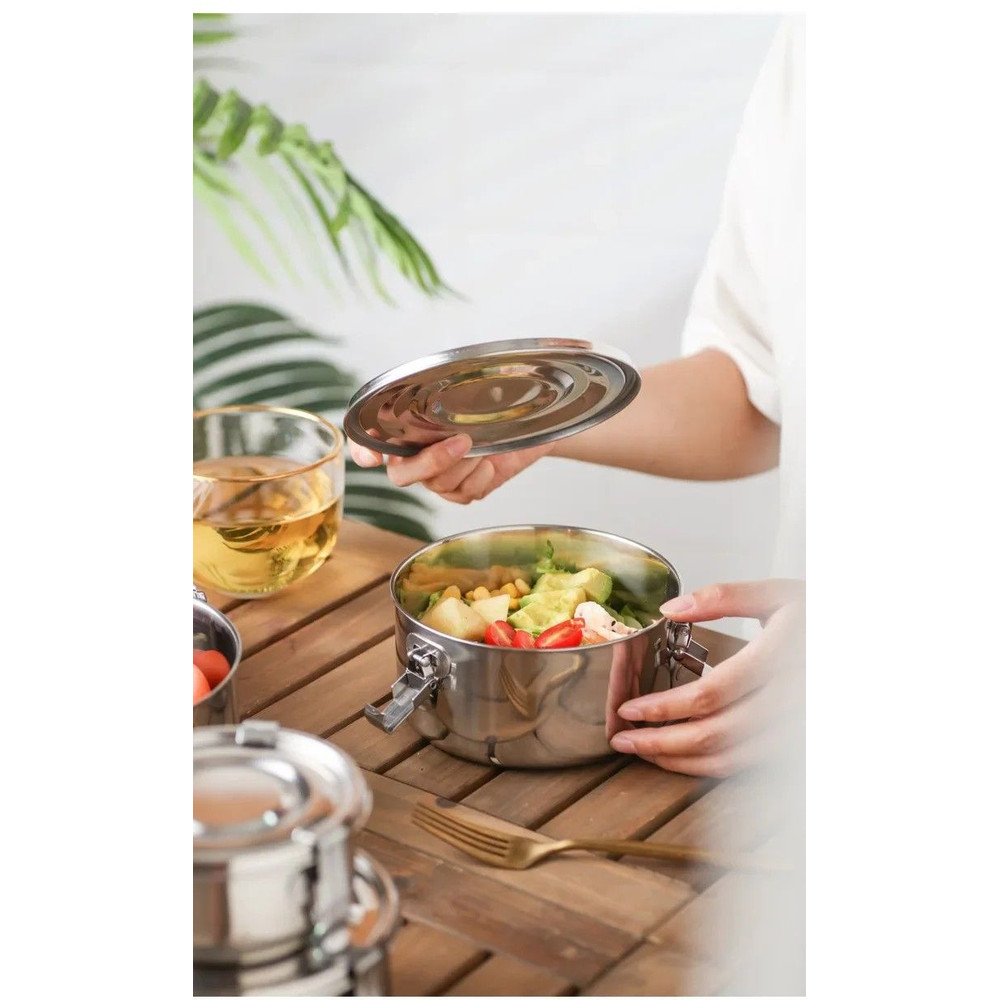 304 Stainless Steel Microwave Lunch Box Anti Leak Bento Box With Strong Tightness For Snacks Fruits 4