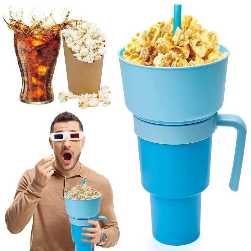 2 In 1 Snack And Drink Cup With Handle Portable Popcorn And Beverage Container For Kids And Adults 10