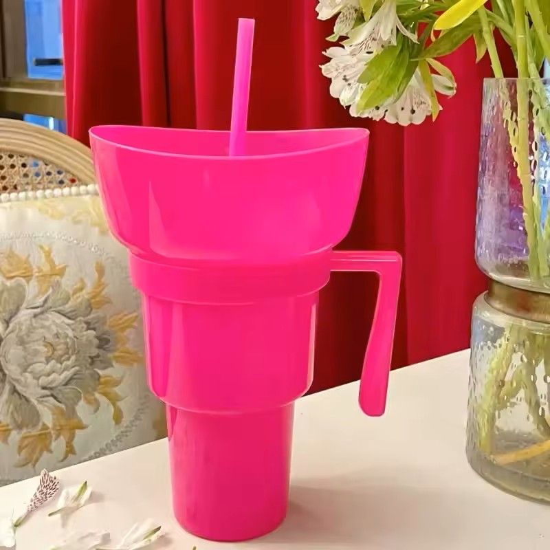 2 In 1 Snack And Drink Cup With Handle Portable Popcorn And Beverage Container For Kids And Adults 11