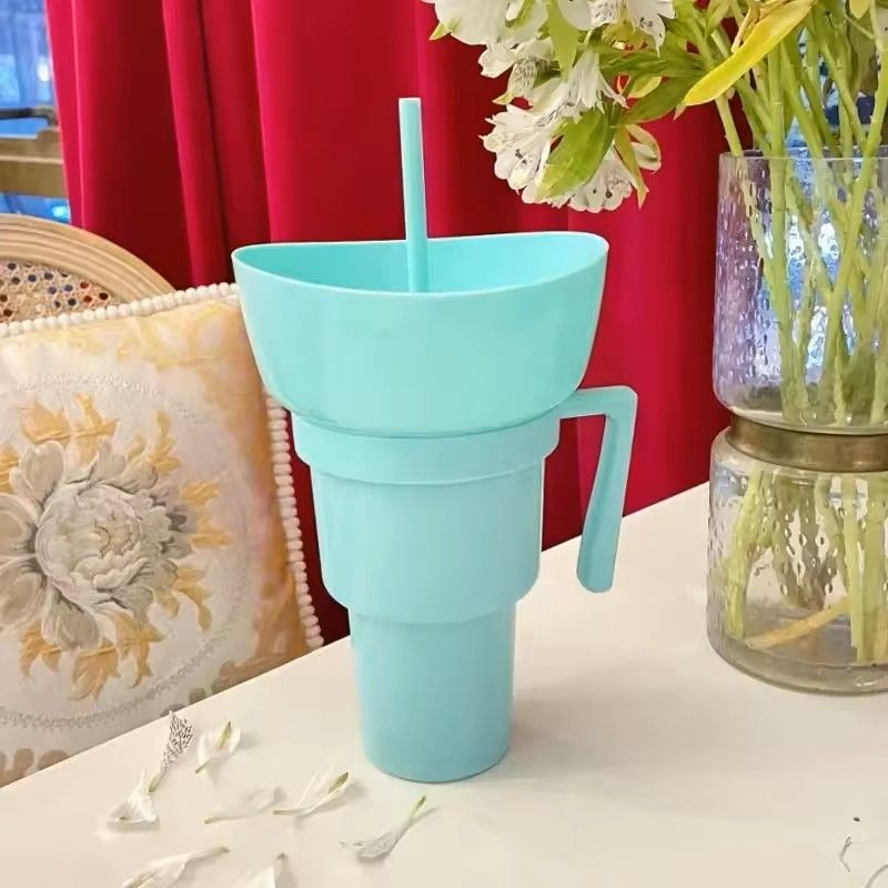 2 In 1 Snack And Drink Cup With Handle Portable Popcorn And Beverage Container For Kids And Adults 16