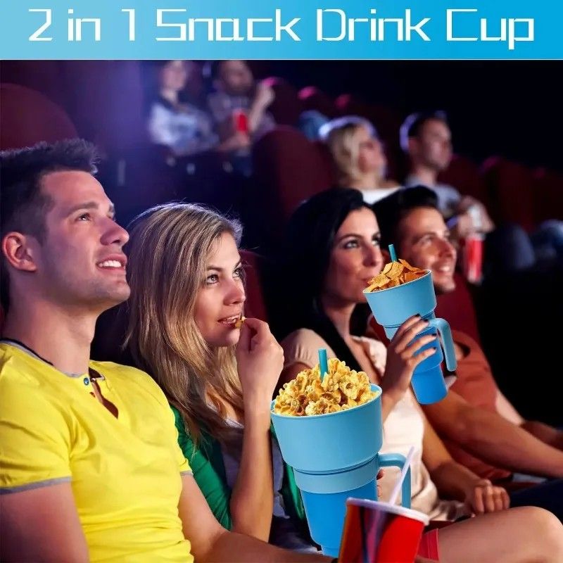 2 In 1 Snack And Drink Cup With Handle Portable Popcorn And Beverage Container For Kids And Adults 8