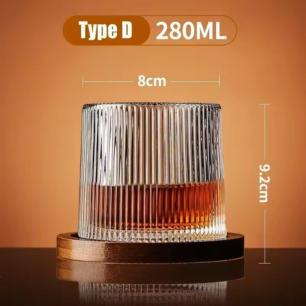 Rotating Whisky Glass With Bamboo Coaster Spinning Cocktail Glass For Whiskey Scotch Bourbon Wine 10