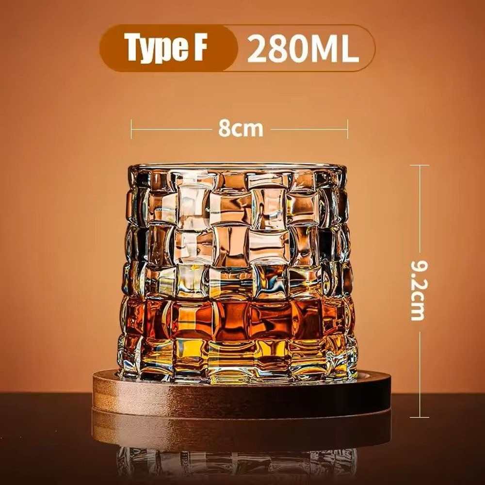 Rotating Whisky Glass With Bamboo Coaster Spinning Cocktail Glass For Whiskey Scotch Bourbon Wine 12