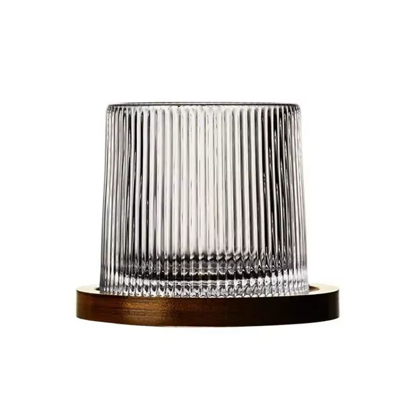 Rotating Whisky Glass With Bamboo Coaster Spinning Cocktail Glass For Whiskey Scotch Bourbon Wine 2