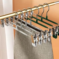 5 pack windproof metal clothes hangers with adjustable clips non slip pants coat drying hangers for closet and laundry