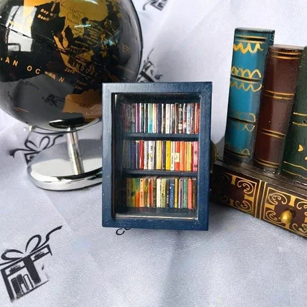 Wooden Pocket Miniature Bookshelf Tiny Book Library Ornament For Desk Shelf And Home Decoration 5