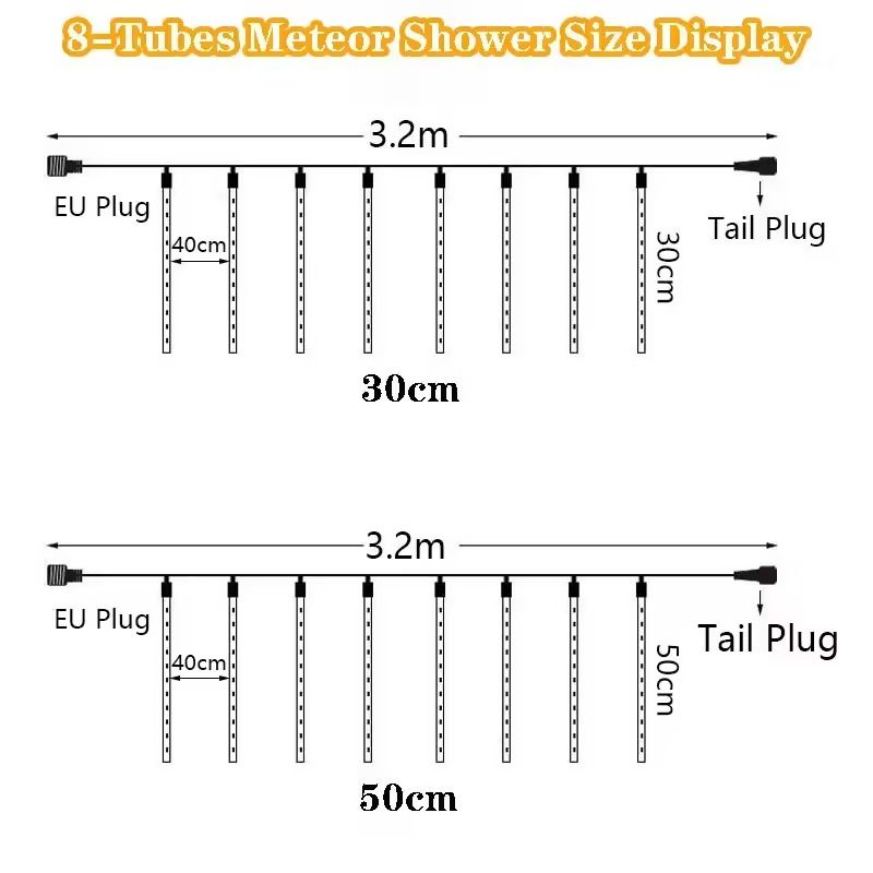 Meteor Rain LED Tube Lights 8Tube Cascading Christmas Light For Outdoor Decor 4