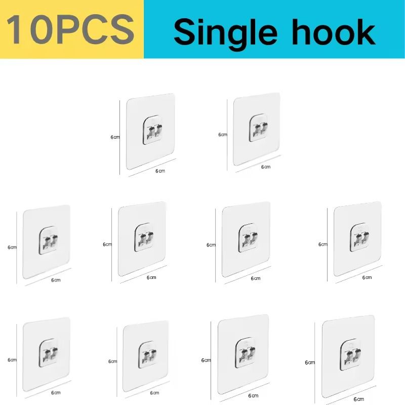 Transparent Adhesive Wall Hooks Strong NoDrill Hangers For Kitchen Bathroom 8