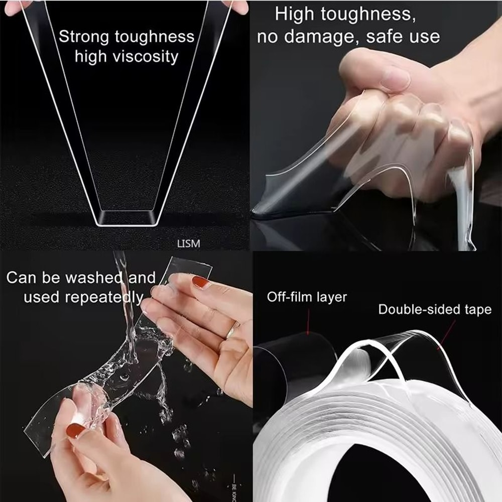 Reusable Transparent Nano Tape DoubleSided Waterproof Acrylic Adhesive 1235M 1