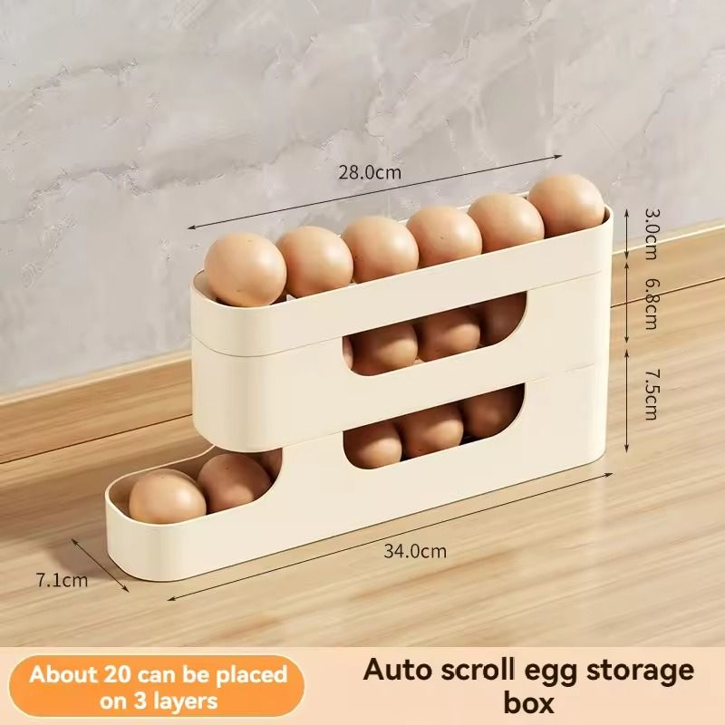 Rolling Egg Storage Holder FreshKeeping Fridge Door Organizer With Slide Dispenser 7