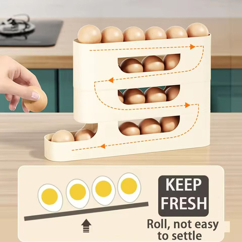 Rolling Egg Storage Holder FreshKeeping Fridge Door Organizer With Slide Dispenser 2