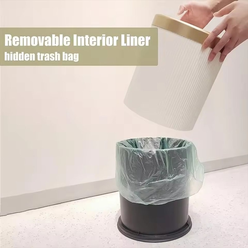 Modern DoubleLayer PressTop Trash Bin White Black Waste Basket For Bathroom Office Bedroom 2