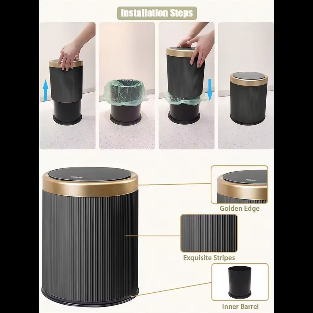 Modern DoubleLayer PressTop Trash Bin White Black Waste Basket For Bathroom Office Bedroom 3