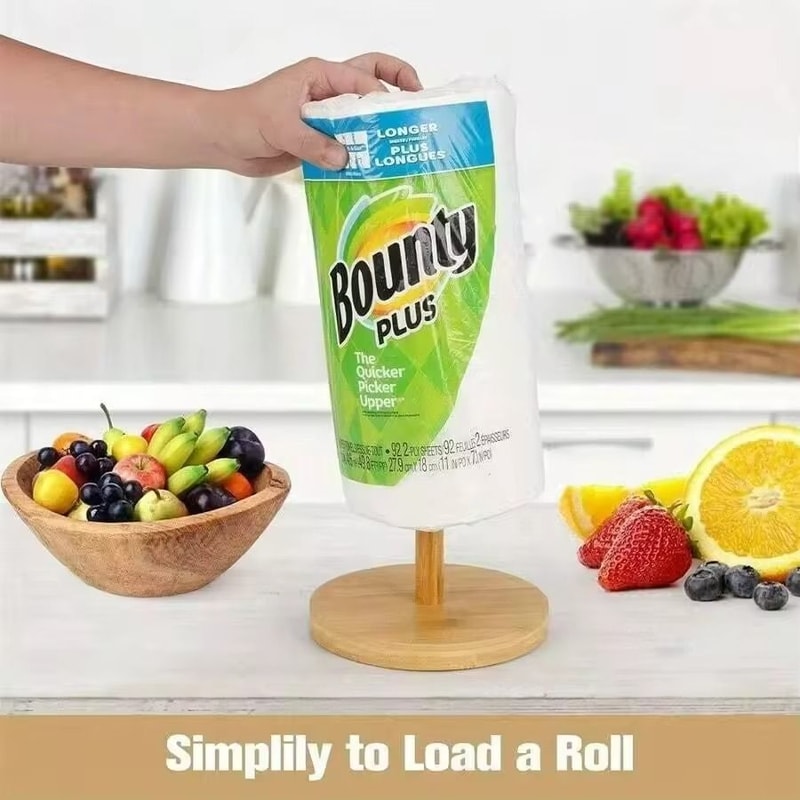 Wooden Freestanding Paper Towel Holder Kitchen Dining Room Tissue Roll Dispenser 3