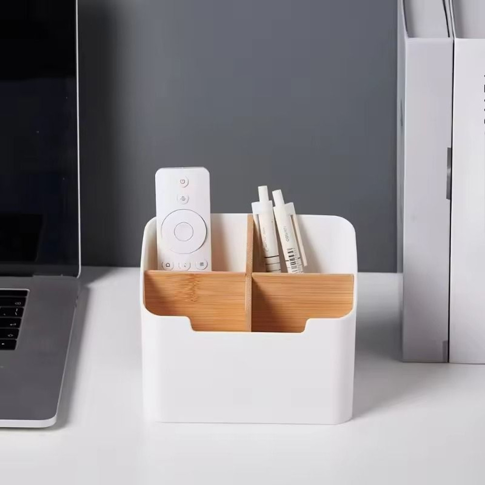 Multifunctional Bamboo Desktop Organizer With Compartments 1