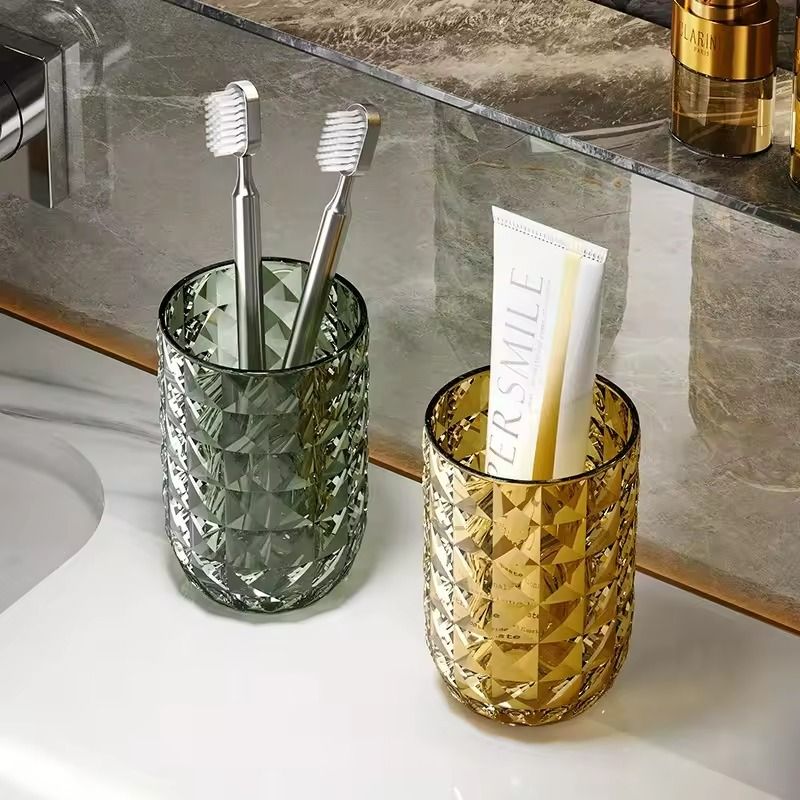 Light Luxury Transparent Mouthwash Cup With Glacier Pattern Toothbrush Cup For Home Couples 4