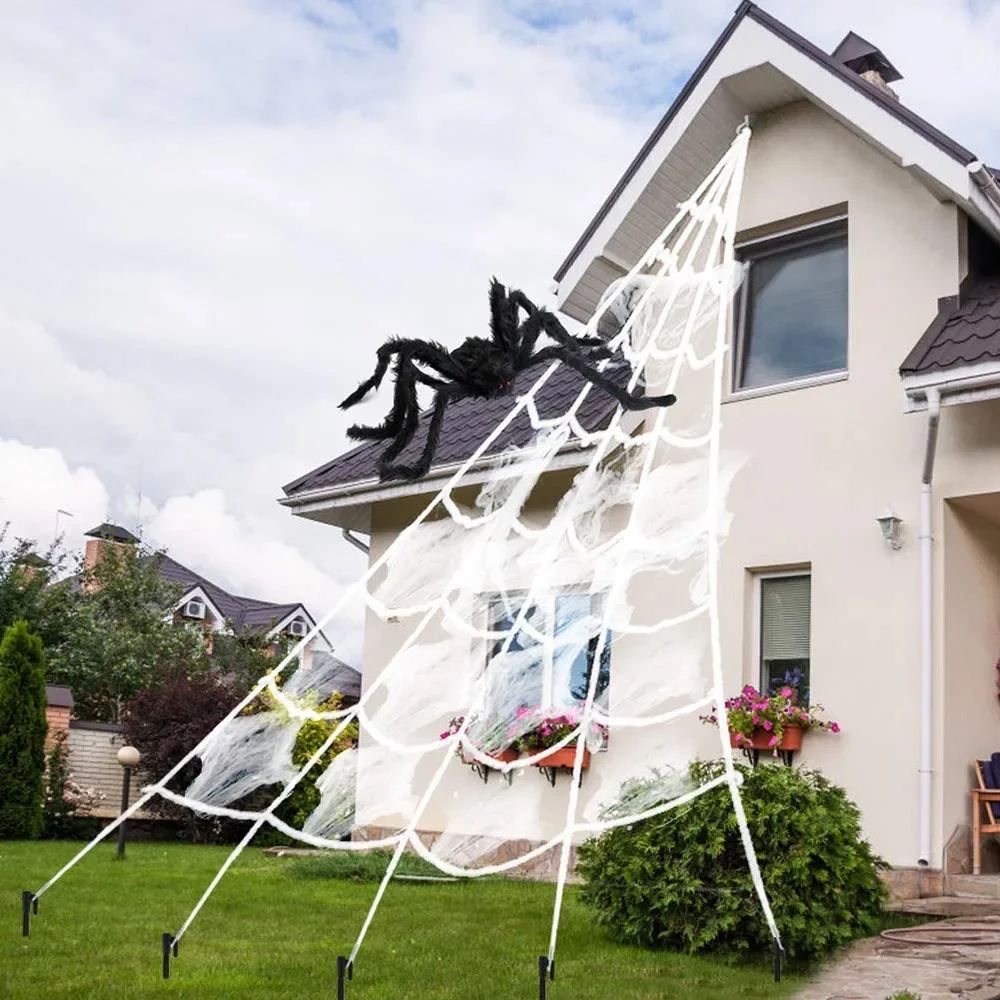 Extra Large Halloween Triangle Spider Web 5M7M Elastic Simulated Spider Web Decoration 1