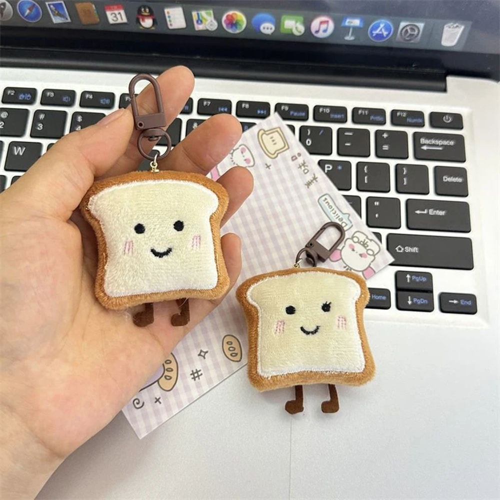 Mini Plush Toast Bread Bag Charm Cute Cartoon Pendant 1