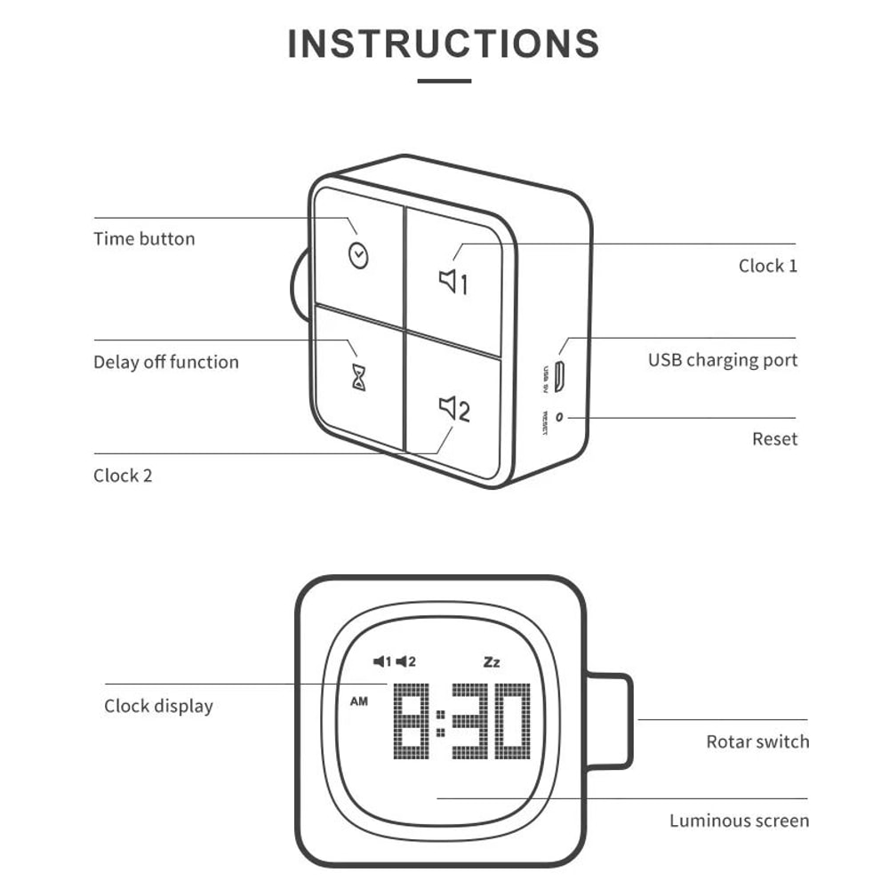 Square Digital LED Alarm Clock With USB Charger Timer 4