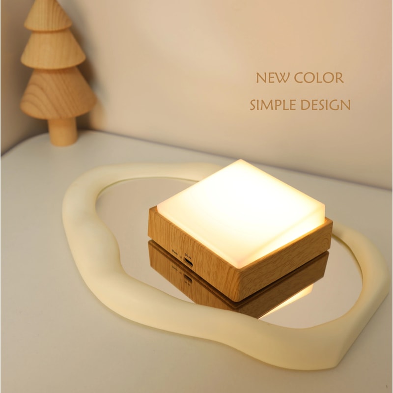 Beech Wood Magnetic Switch Night Light Rechargeable Wall Bedside Lamp 0