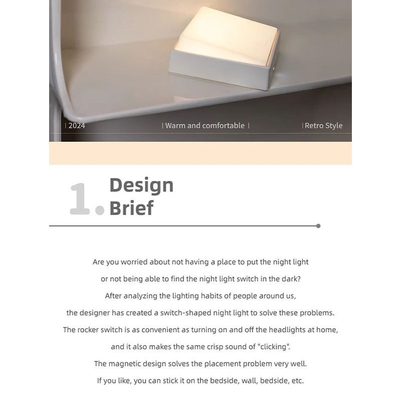 Beech Wood Magnetic Switch Night Light Rechargeable Wall Bedside Lamp 7