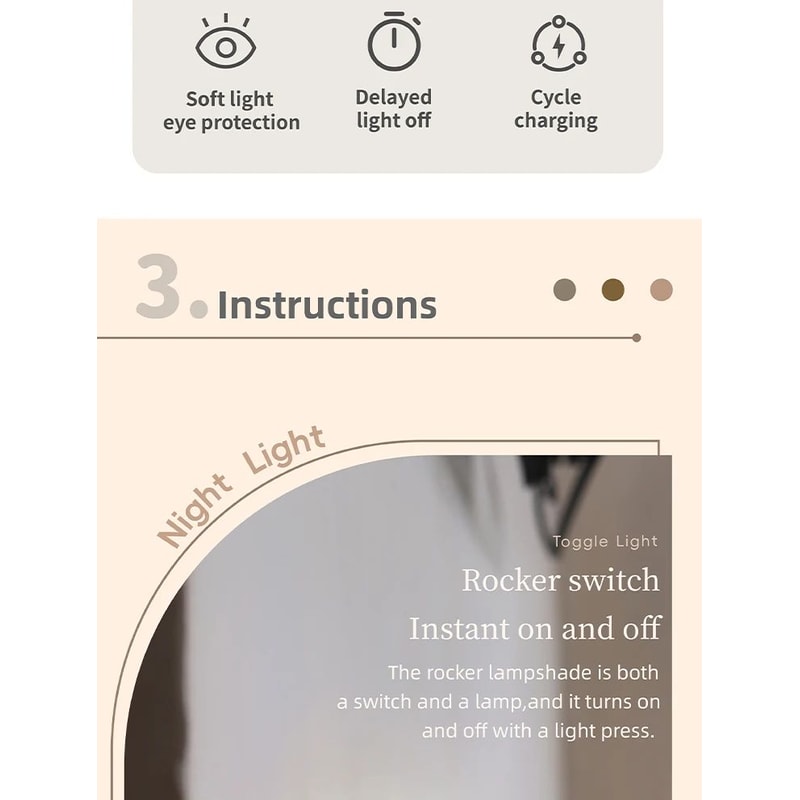 Beech Wood Magnetic Switch Night Light Rechargeable Wall Bedside Lamp 9