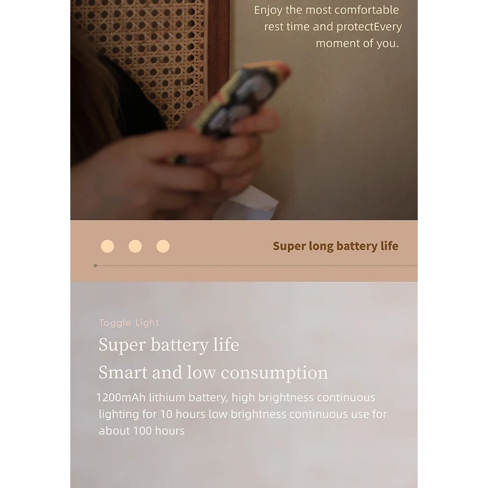 Beech Wood Magnetic Switch Night Light Rechargeable Wall Bedside Lamp 19