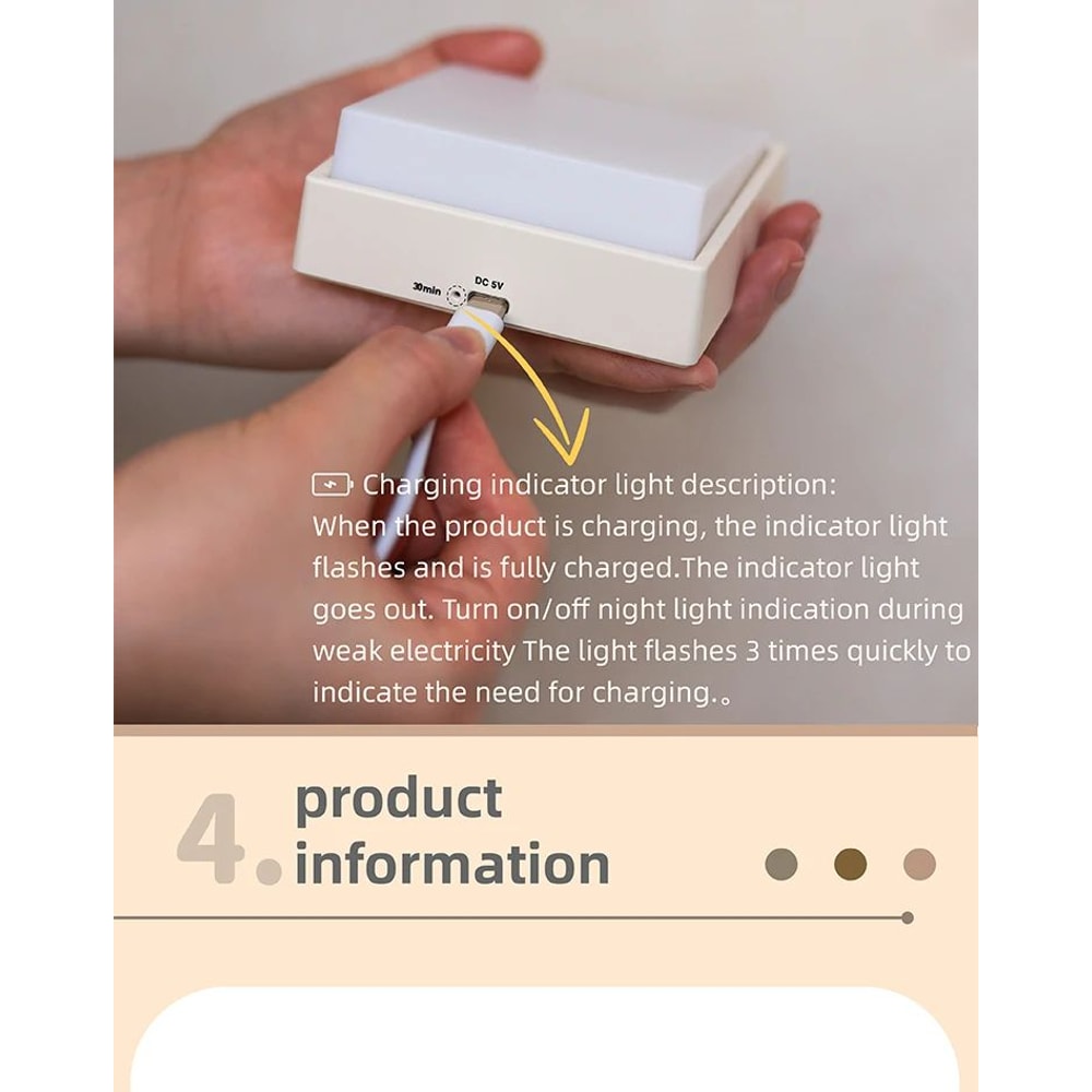 Beech Wood Magnetic Switch Night Light Rechargeable Wall Bedside Lamp 20