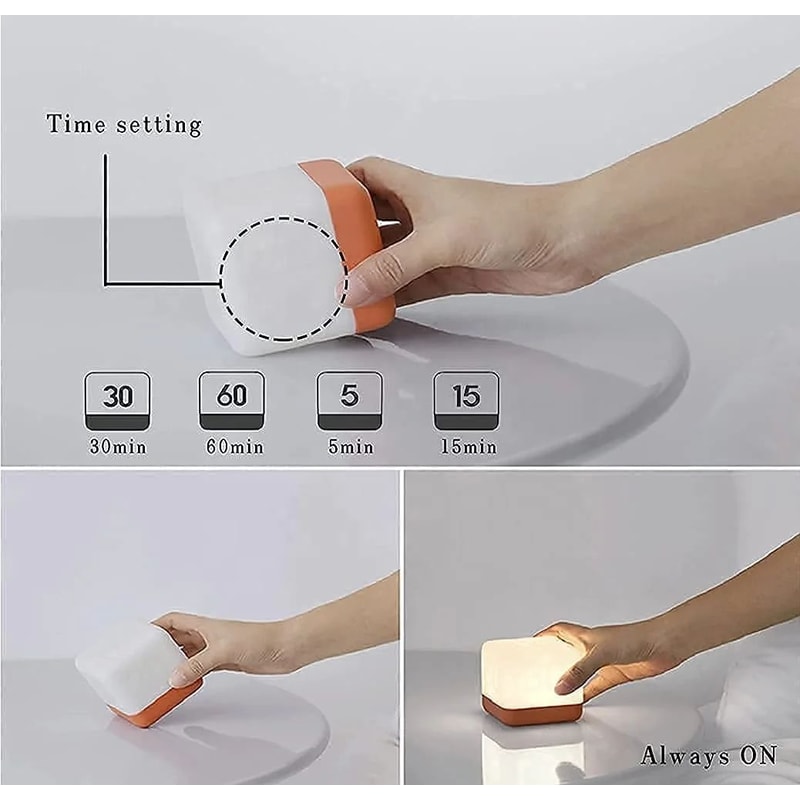 Flip Timer LED Cube Night Light Minimalist Bedside Desk Lamp 2