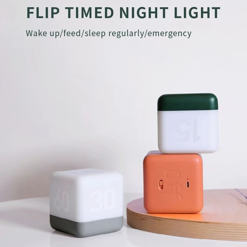 Flip Timer LED Cube Night Light Minimalist Bedside Desk Lamp 3