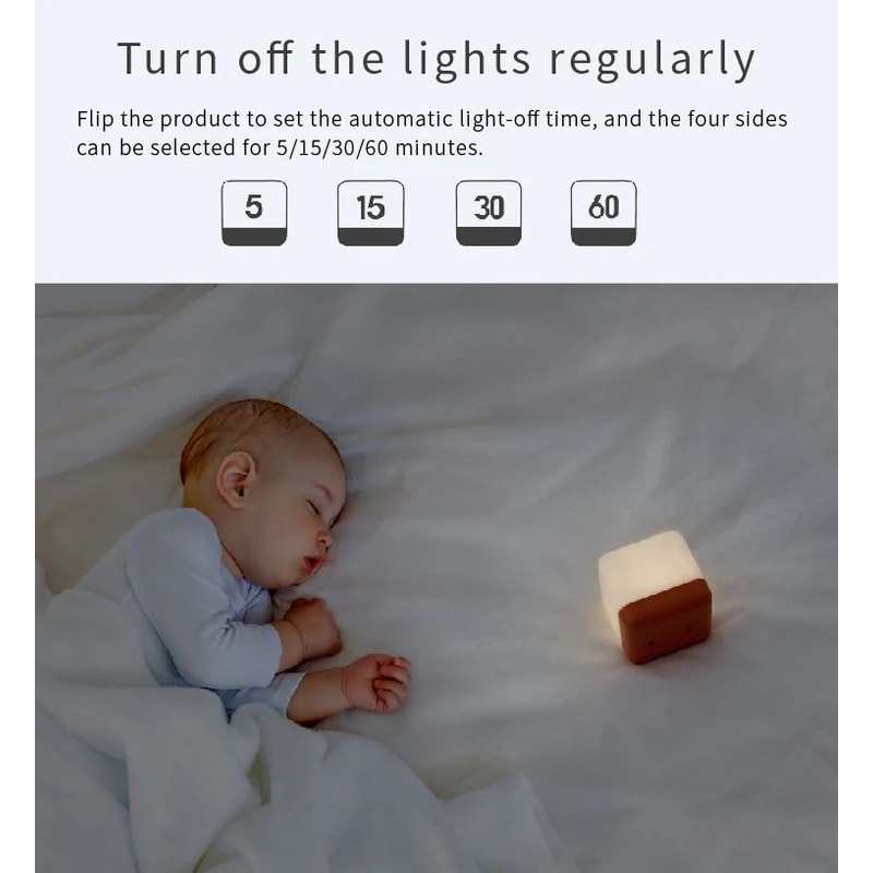 Flip Timer LED Cube Night Light Minimalist Bedside Desk Lamp 5