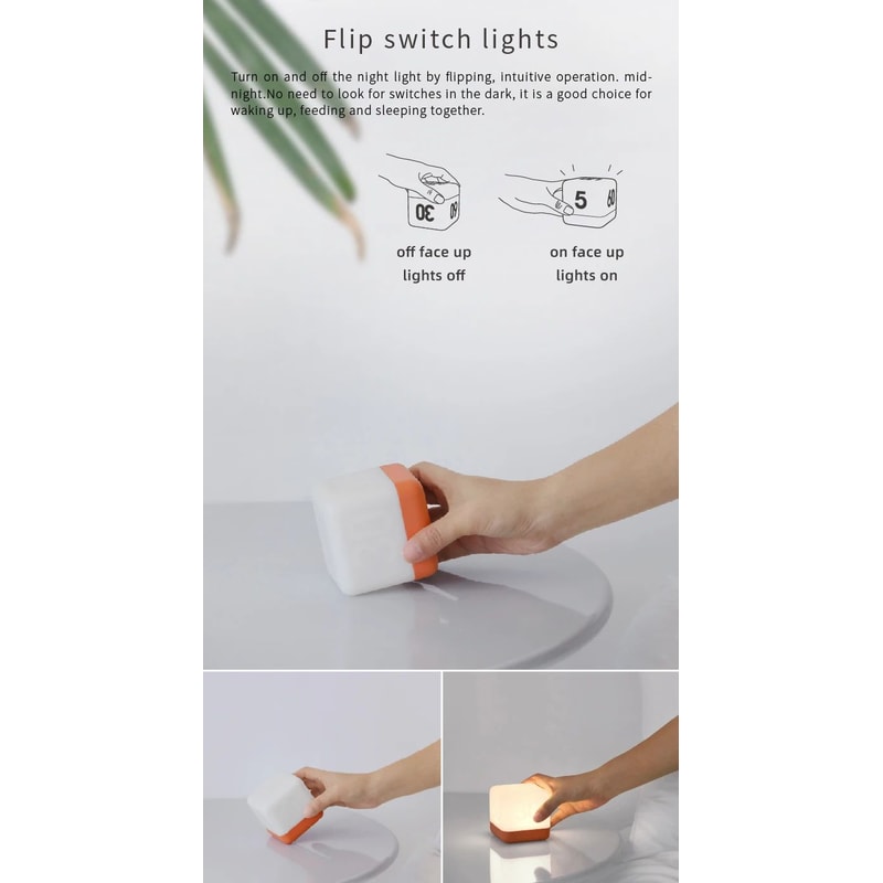 Flip Timer LED Cube Night Light Minimalist Bedside Desk Lamp 6