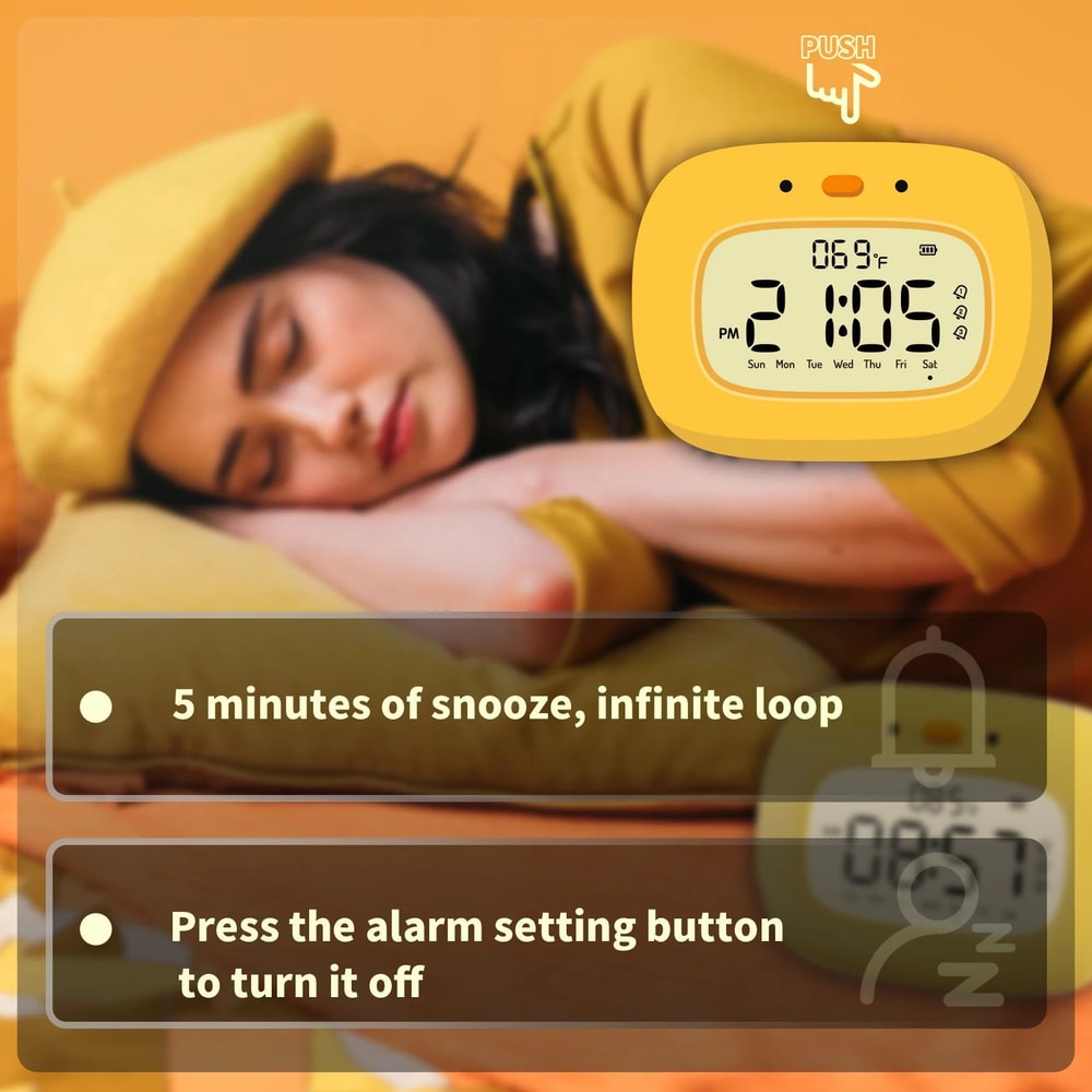 Cute Duck Digital Alarm Clock With Night Light Timer Bedroom Decor 2