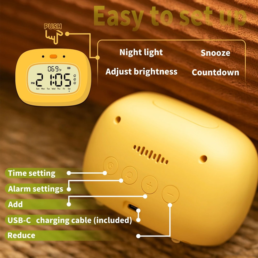 Cute Duck Digital Alarm Clock With Night Light Timer Bedroom Decor 4