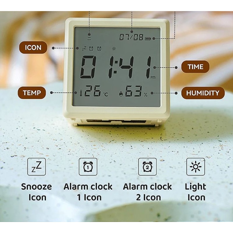 Digital LED Alarm Clock With Temperature Display Night Light Multifunctional Bedside Desktop Cloc 12