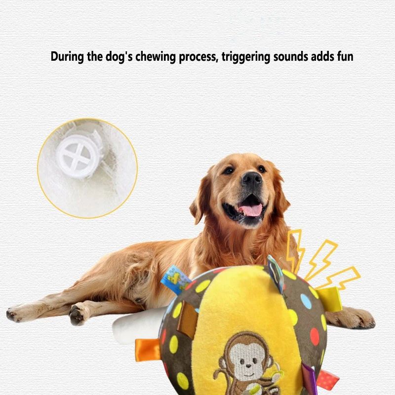 Plush Vocal Toy Ball For Dogs Fun Interactive Chew Cleaning Toy With Bell 2