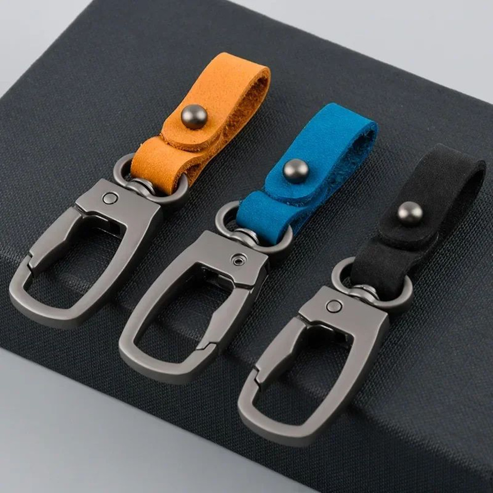 Matte Leather Metal Keychain Minimalist AntiDetachable Key Ring For Men Women 0