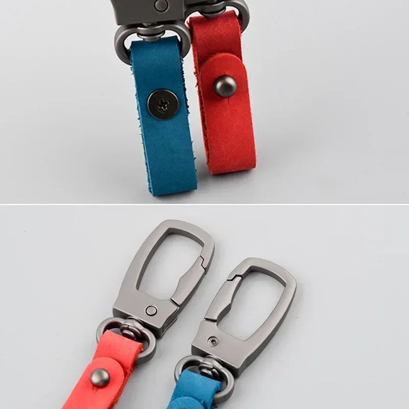 Matte Leather Metal Keychain Minimalist AntiDetachable Key Ring For Men Women 2