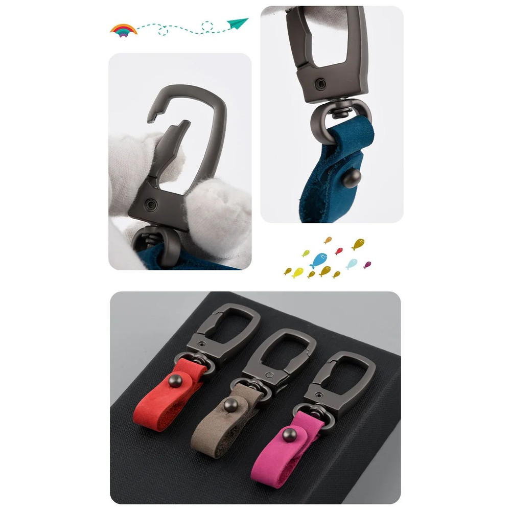 Matte Leather Metal Keychain Minimalist AntiDetachable Key Ring For Men Women 7