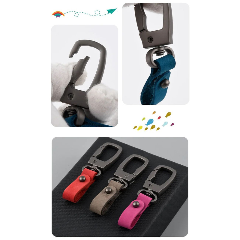 Matte Leather Metal Keychain Minimalist AntiDetachable Key Ring For Men Women 7