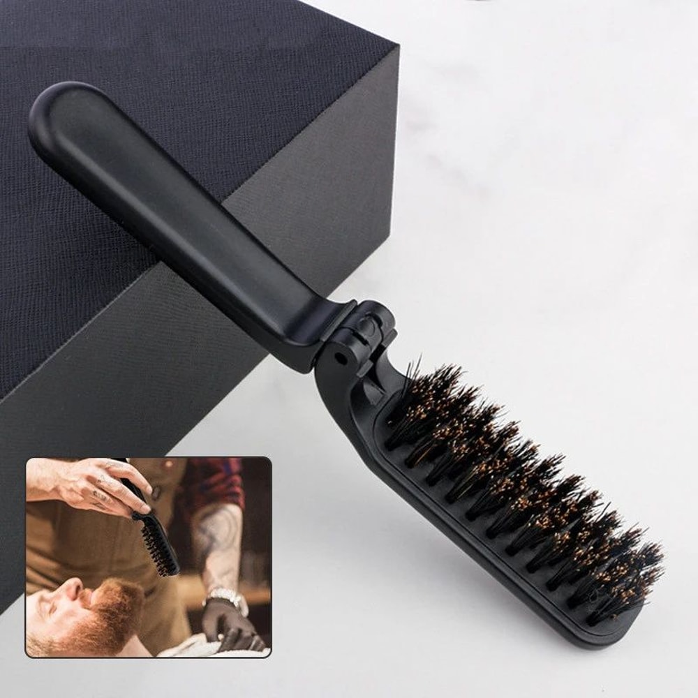 Soft Boar Bristle Beard Brush For Men Foldable Mustache And Hair Styling Comb 2
