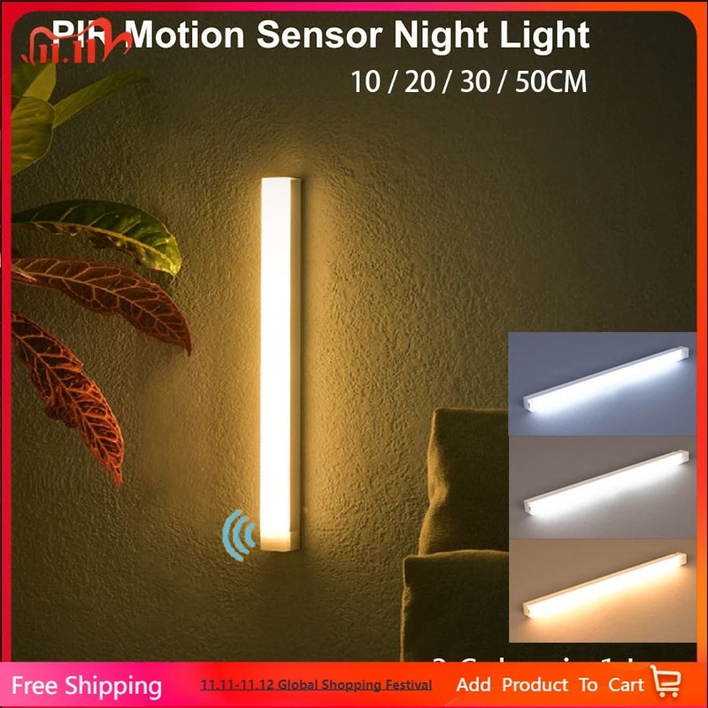 USB Rechargeable Wireless LED Bar Light With Motion Sensor Magnetic Cabinet Night Lamp 0